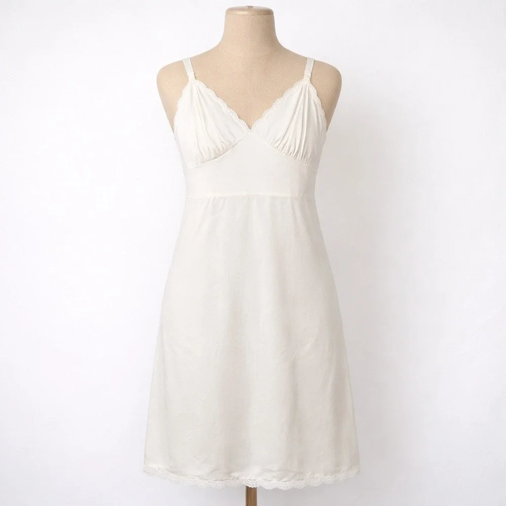 Vintage‎ Lace Satin Slip Dress White 34 Scalloped Fairy Romantic Lingerie Bridal